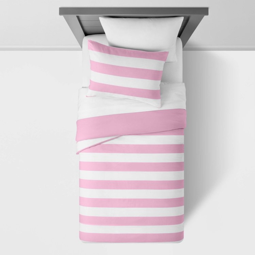 NWT Pillowfort Duvet Cover Set Purple Rugby Stripe Twin - Picture 3 of 9